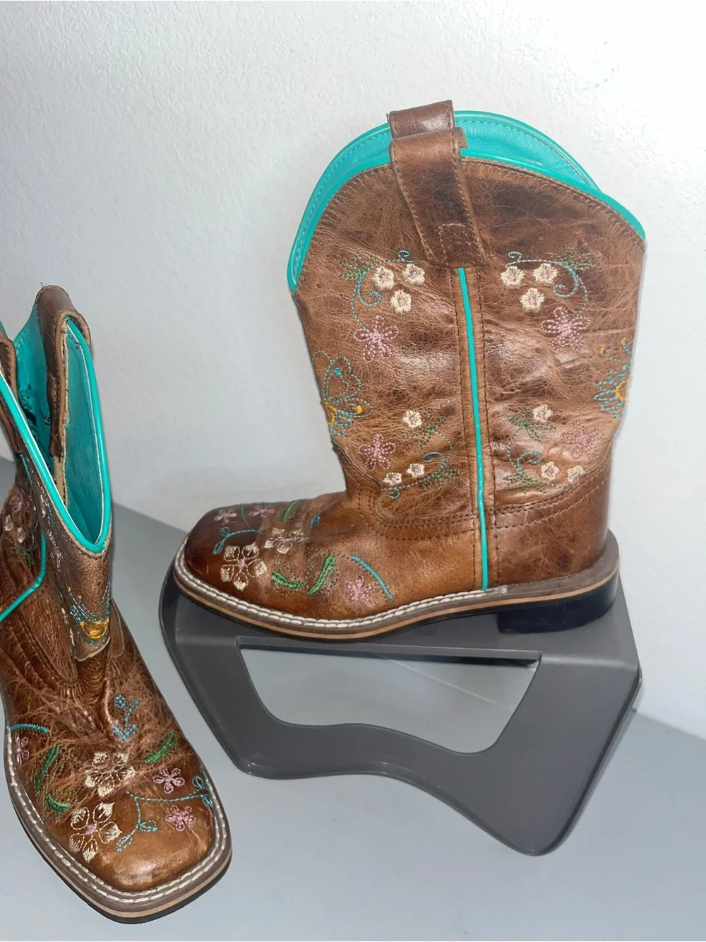 Smoky Mountain Kid Antique Floral Embroidery Leather SquareToe Cowboy Boots 13.5